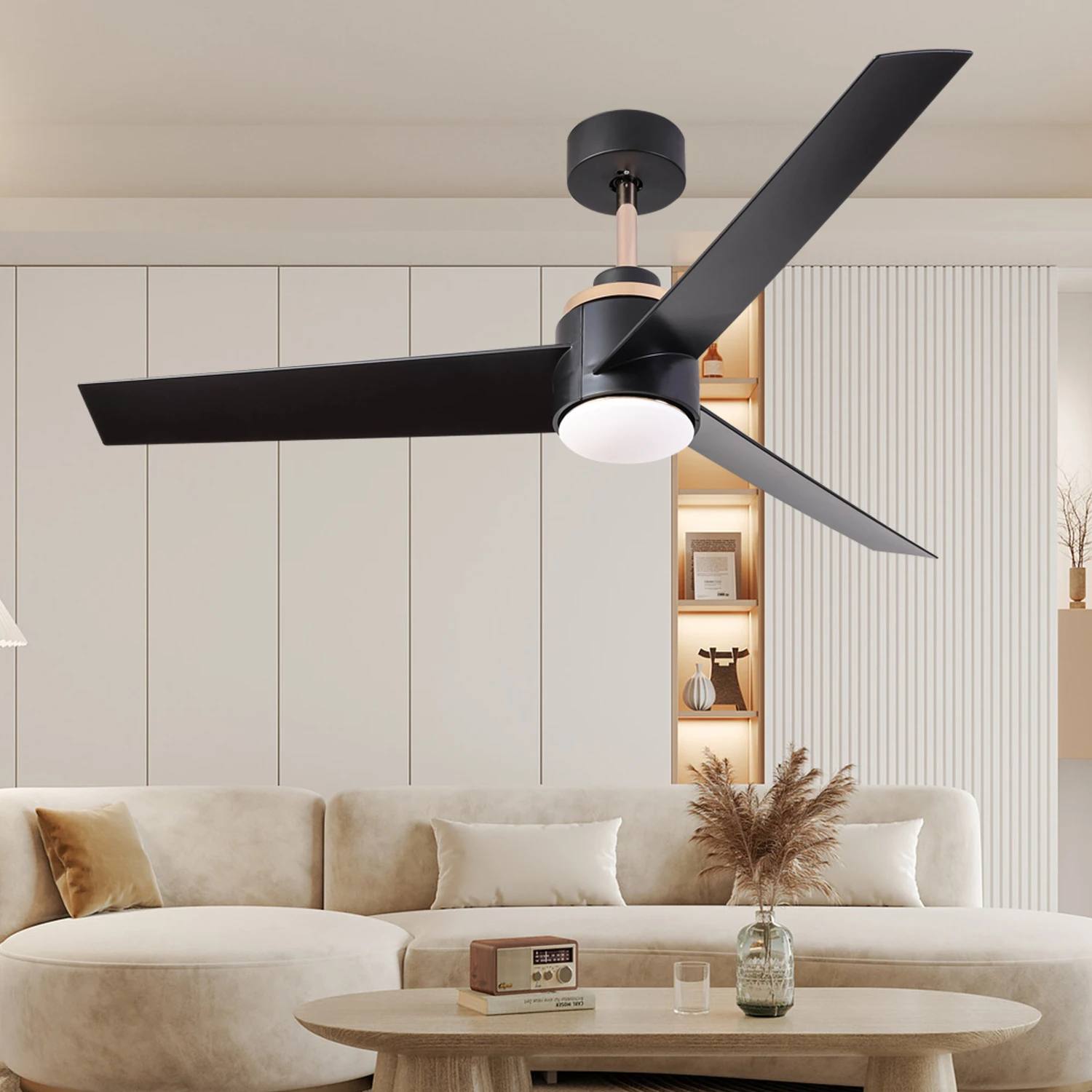 52 Inch Ceiling Fans with Lights Flush Mount, Modern Ceiling Fan with Light and Remote Control - 3 Blades Indoor Outdoor Ceiling