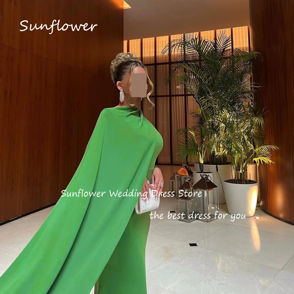 Sunflower Simple Green O-Neck Mermaid Prom dress 2024 Slim Crepe Ocassion Gown Floor-Length Formal Evening Dress