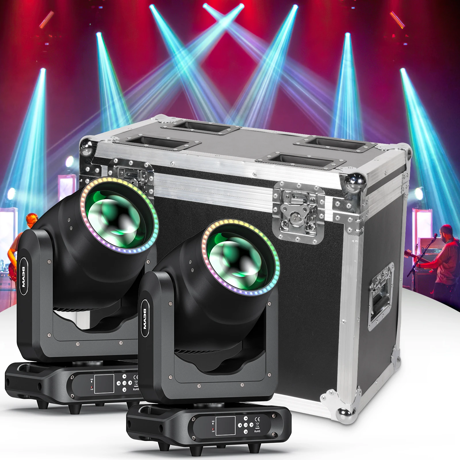 حقيبة طيران Fieryzeal بعجلات ، حقيبة تمساح للخدمة الشاقة ، حقيبة طيران ، مصباح رأس متحرك شعاع W ، غطاء ذبابة ضوء مسرح دي جي