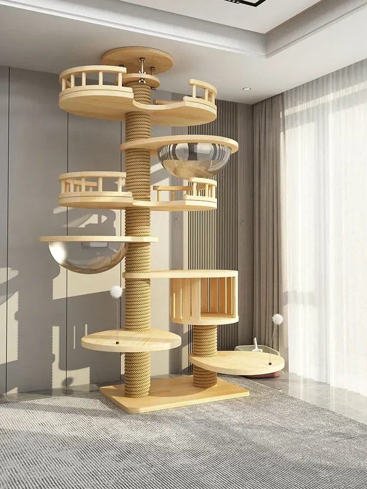 

Luxury Climbing Frame House Cat Trees Playground Large Wood Villa Cat Scratch Board Interactive Pets Accessories