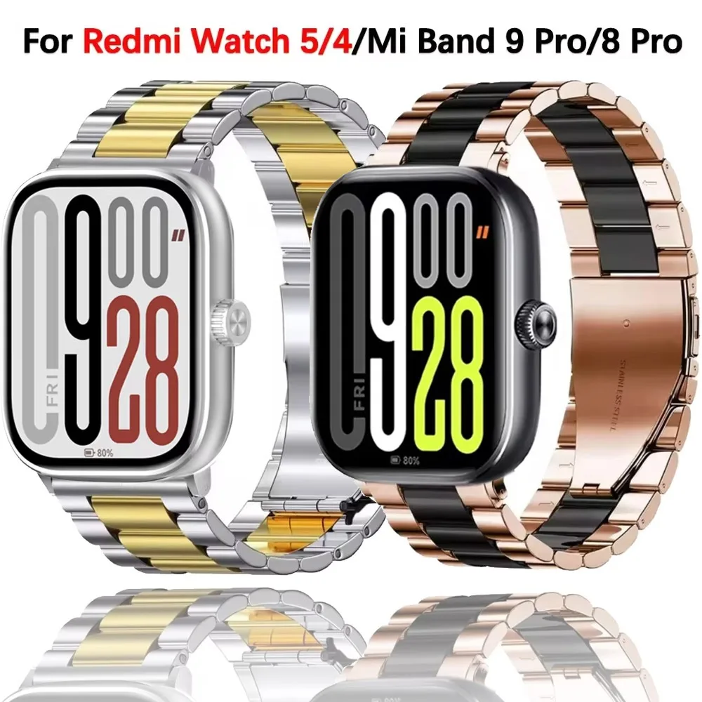 Металлический ремешок для Redmi Watch 5/4, удобный сменный браслет из нержавеющей стали для Xiaomi Band 9 Pro/Mi Band 8 Pro Correa