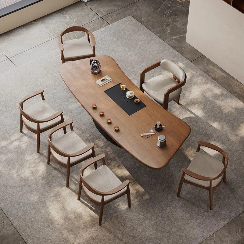 Minimalist Solid Wood Curved Tea Table and Chair Set for Home Living Room Luxury Designer Tea Station 2026 New Model