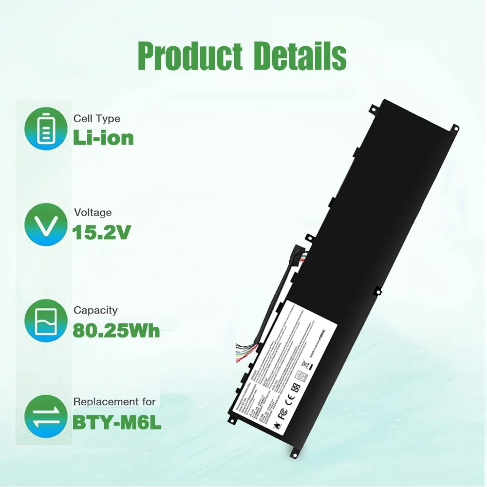 SKOWER BTY-M6L Battery for MSI GS60 MS-16Q2 MS-16Q3 GS65 GS75 Stealth Thin 8SG 8SF 9SD 9SE 9SF 9SG P65 P75 Creator PS63 Modern