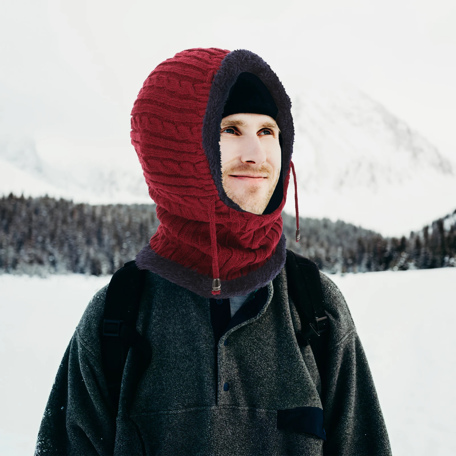 

Thickened Winter Knitted Scarf Hat Warm Ear Neck Protection Unisex Ski Cycling Cap For Outdoor Sports Red Cap For Men Women