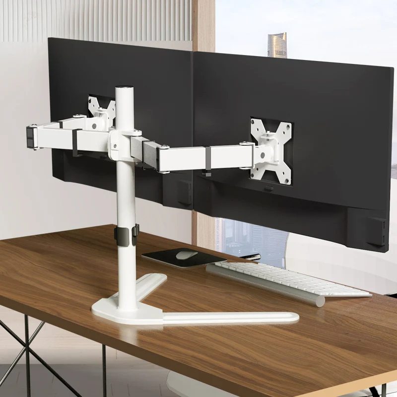white 10-32 Inch Dual Screen Monitor Stand Computer Supports Left and Right 2 Screen LCD Display Vesa Bracket Soporte DZ18