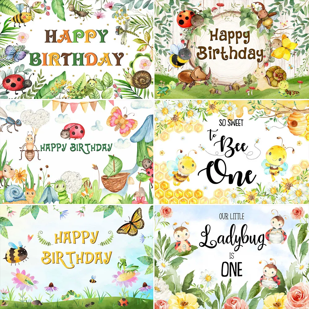 

Insect Theme Birthday Party Decor Backdrop Ladybugs Ants Bees Butterflies Children Photography Backgrounds Portrait Shoot Props