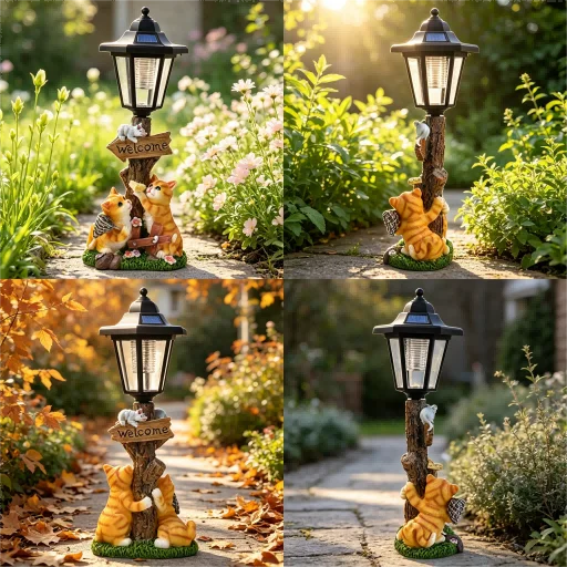 Solar Powered Cat Resin Garden Light for Outdoor Pathway Decoration Waterproof 15 x 9 x 35.5 cm Synthetic Resin Figurine