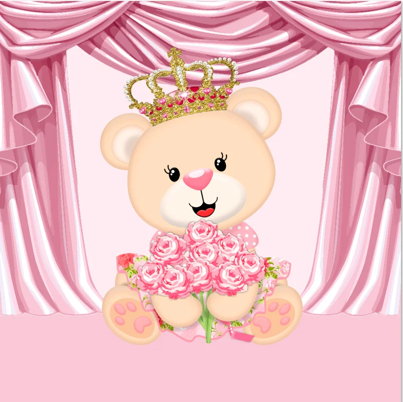 8x8FT Welcome Little Tutu Princess Pink Bear Royal Celebration Birthday Photo Background Backdrop Seamless Vinyl 240cm x 240cm