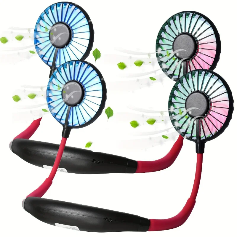 

Upgraded Portable Neck Fan with Color Changing LED, Strong Airflow, Aromatherapy, and Lower Noise - Black Red - 360° Free Rotat