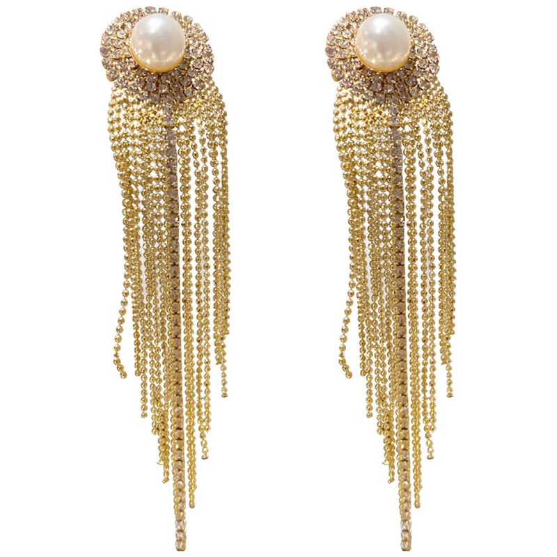 

925 Silver Needle Earrings Women's Pearl Diamond-set Tassel Long Earrings Premium Ear Jewelry