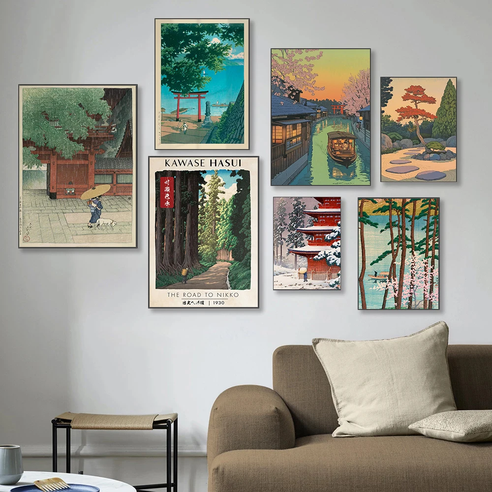 Japanese Mountain Village Sunset Glow Kawase Hasui Posters Forest Road Prints Canvas Painting Wall Art Pictures Home Room Decor