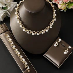 4PC Women's Fashion Imitation Pearl Necklace Earrings Bracelet Jewelry Set Suitable for Wedding, Party, Festival Gifts-9248