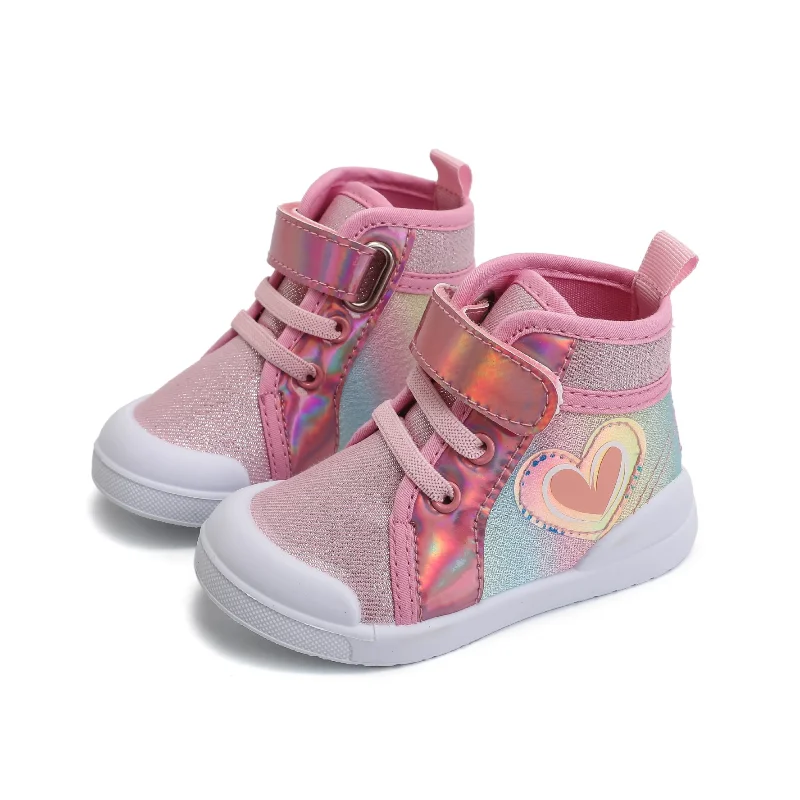 Girls Boots Kids Fashion Rubber Boots Cool Girl Autumn and Winter Soft Sole Pink with Love Hook Princess Round-toe PU