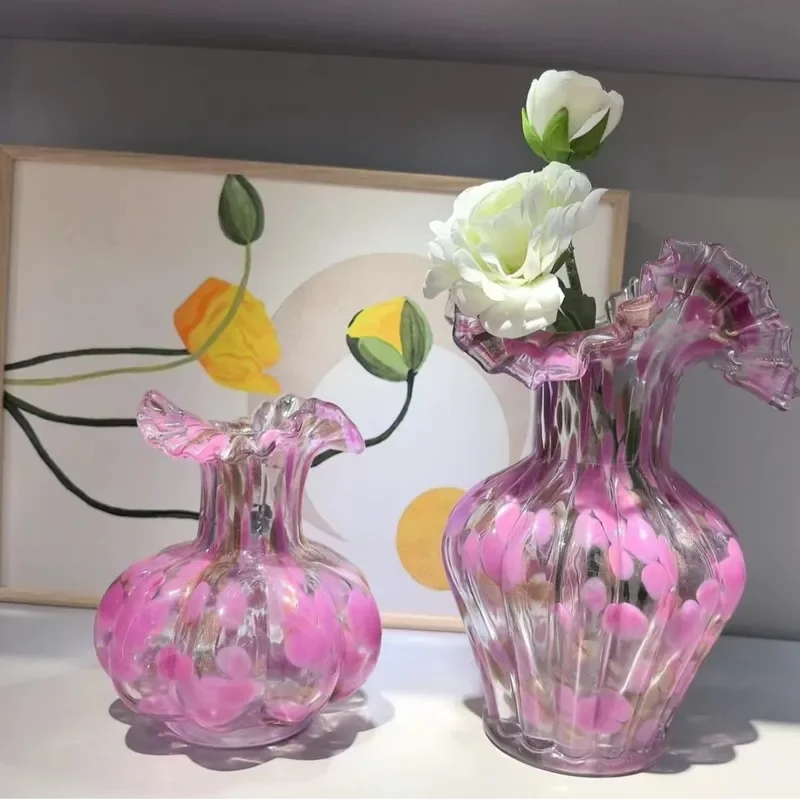 Modern Stained Glass Vase for Living Room Decor Simple Fenton Style Flower Arranger Water Culture Ornament for Dining Table