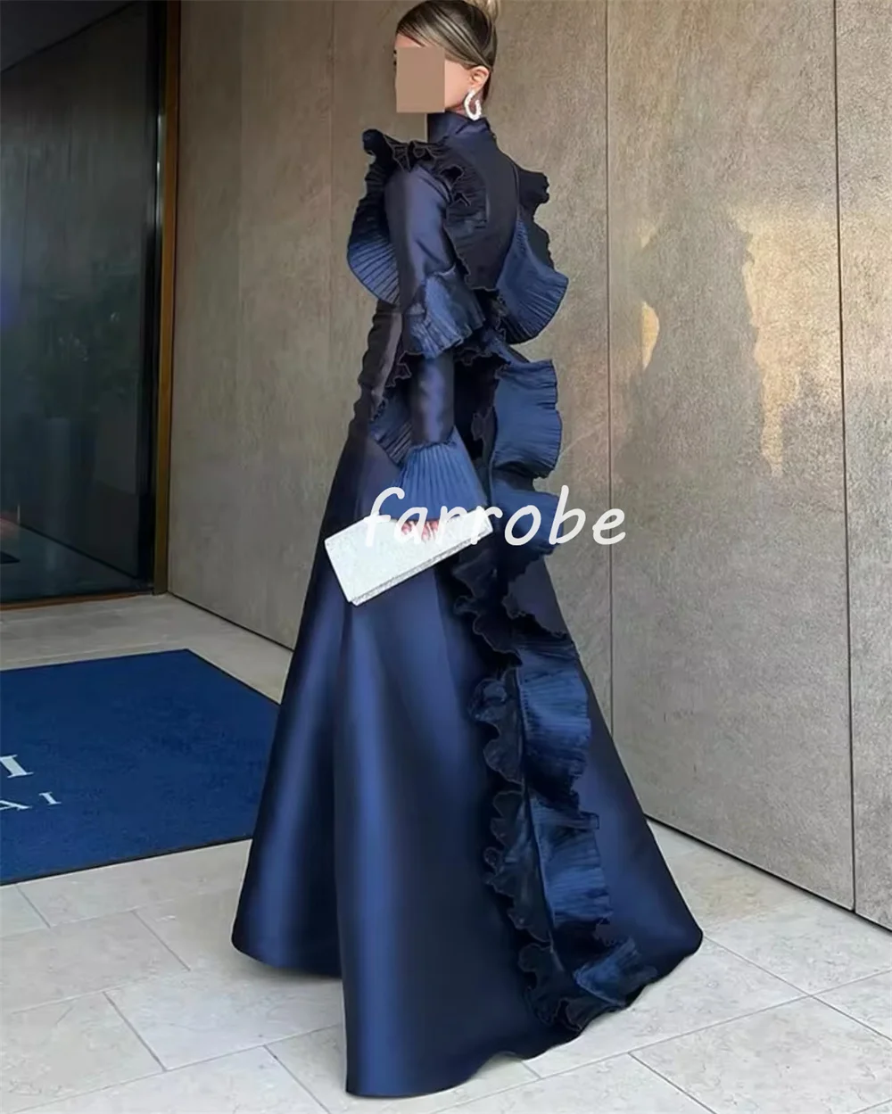 Customized Modern Style Fashion Pleat Ruched A-line High Collar Long Dresses Bespoke Occasion Dresses Casual Pastrol Classic