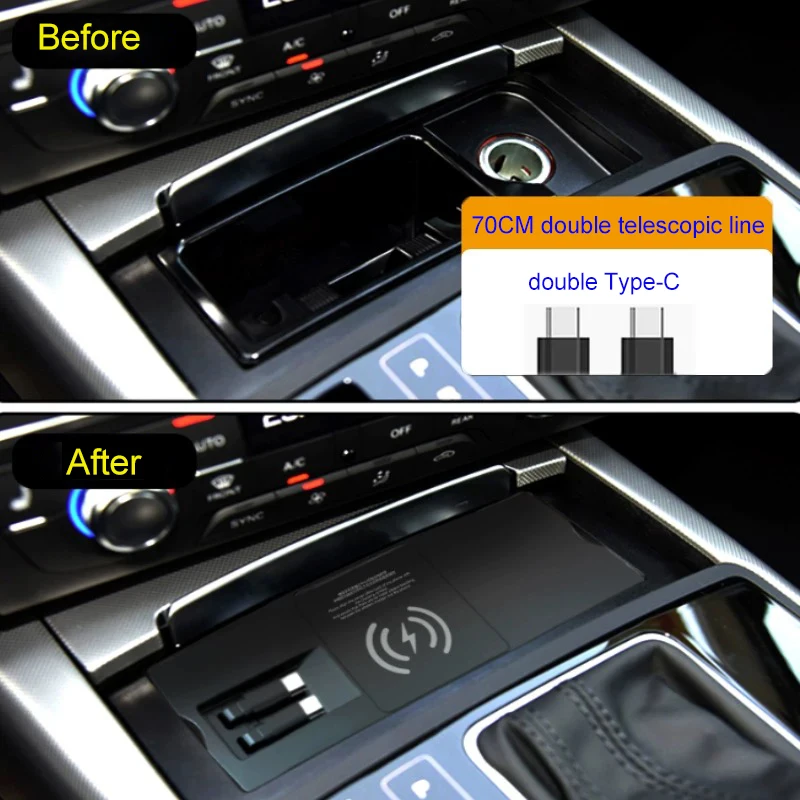 لوحة شحن لاسلكية لأودي A6L A7 c7 2012-2018 مزدوجة من النوع c 65 وات لوحة شحن سريعة ملحقات حامل شحن الهاتف المحمول #3