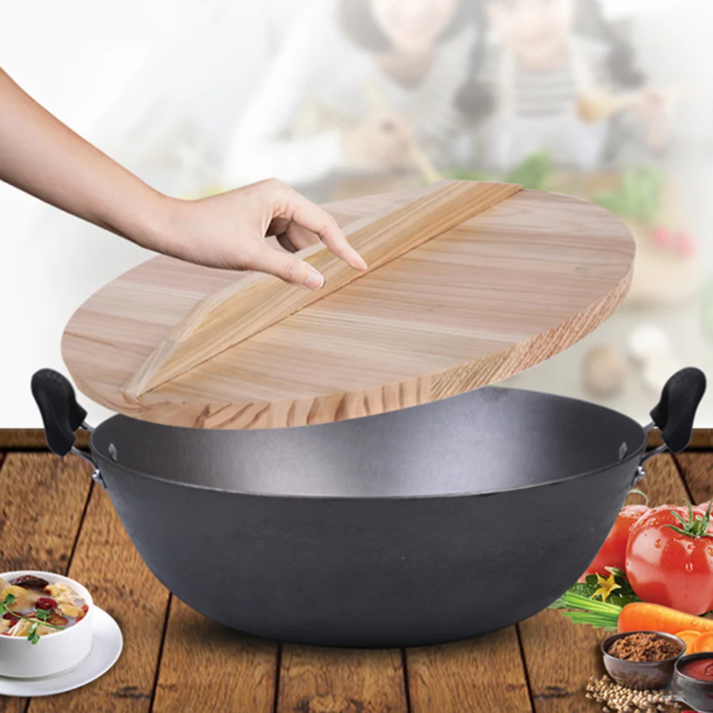 

Thick Cedar Wood Wok Anti-Splash Oil Lid 22Cm Wooden Pot Cover Frying Pan Lid Anti-Overflow Protection Cover Kitchen Tool
