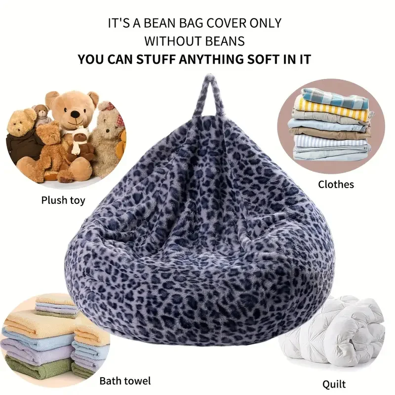 A Classic Leopard-Print Bean Bag Sofa Cover Without Filling, Portable Storage Bag, Multi-Purpose Bean Bag for Home and Outdoor Use