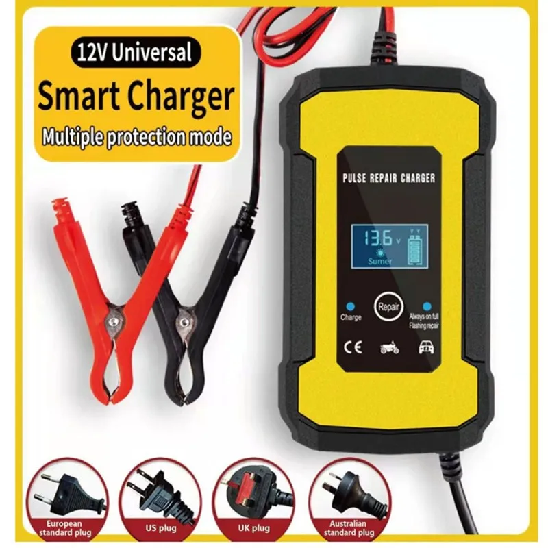 

English version !12V 6A Smart Battery Charger Car Battery Starter Lead Acid LCD Display Pluse Repair Fully Automatic Charge For