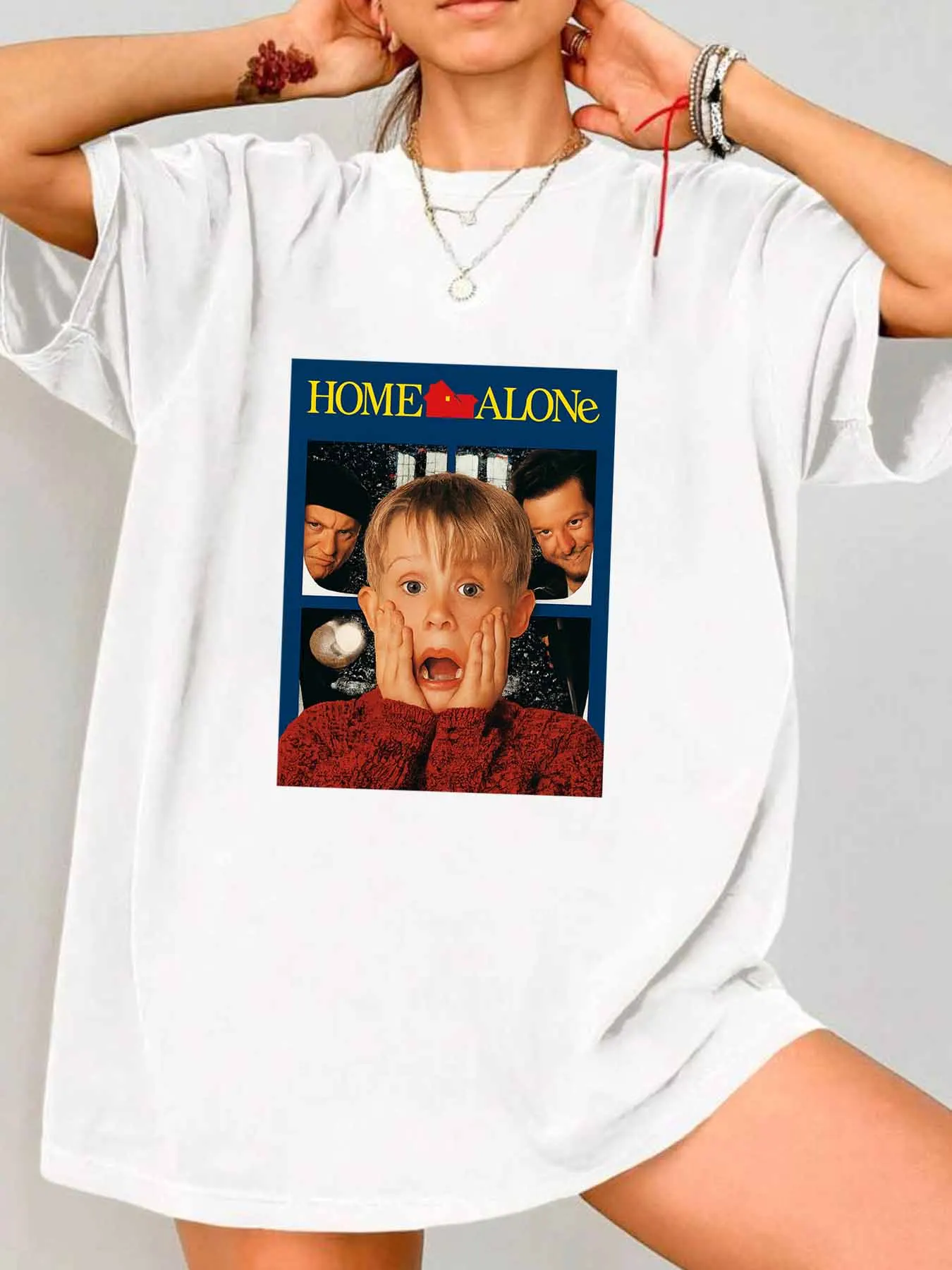 

【10110913】Screaming boy Plus size women's round neck short sleeve T-shirt with elastic half sleeves and trendy prints