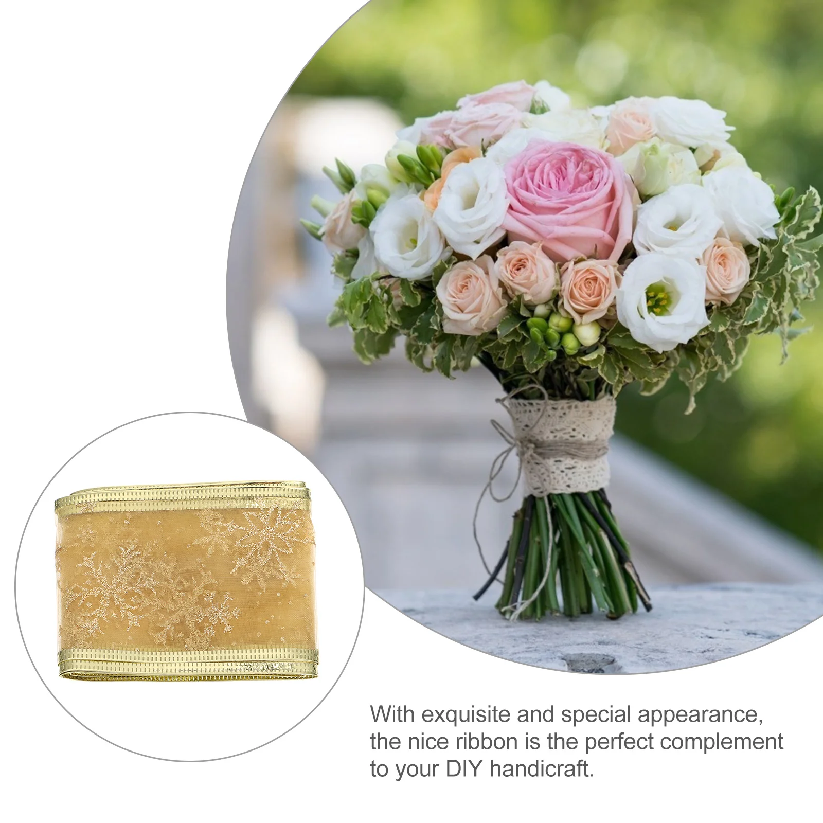 

2Pcs Christmas Gold Sheer Snowflake Ribbon Flexible Glitter Fabric Decorative Ribbon Roll for Gift Wrap Ornaments