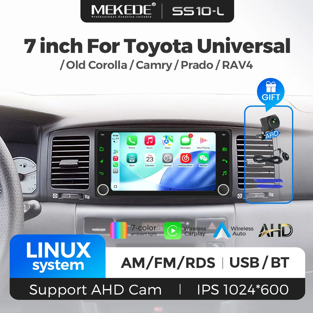 7inch CarPlay Android Auto GPS Navigation Multimedia 2Din Car Audio Radio With Knob LED BT For Toyota COROLLA Yaris CAMRY RAV4