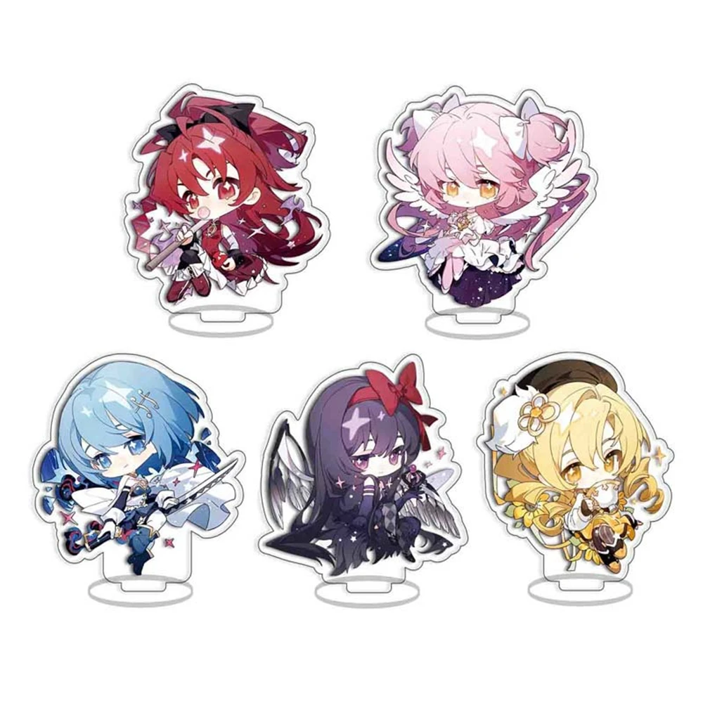 5Pcs/Set Anime Puella Magi Madoka Magica Akemi Homura Sakura Kyouko Cosplay Costume Accessories Badge Stand Plate Gift Prop