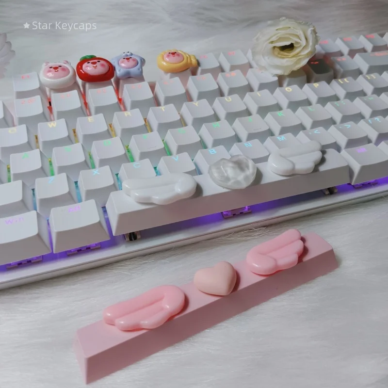 Diy Angel's Wings Keycap 6.25u Spacebar Keycaps for Cherry Profile Mechanical Keyboard Decoration Key Caps Accessories