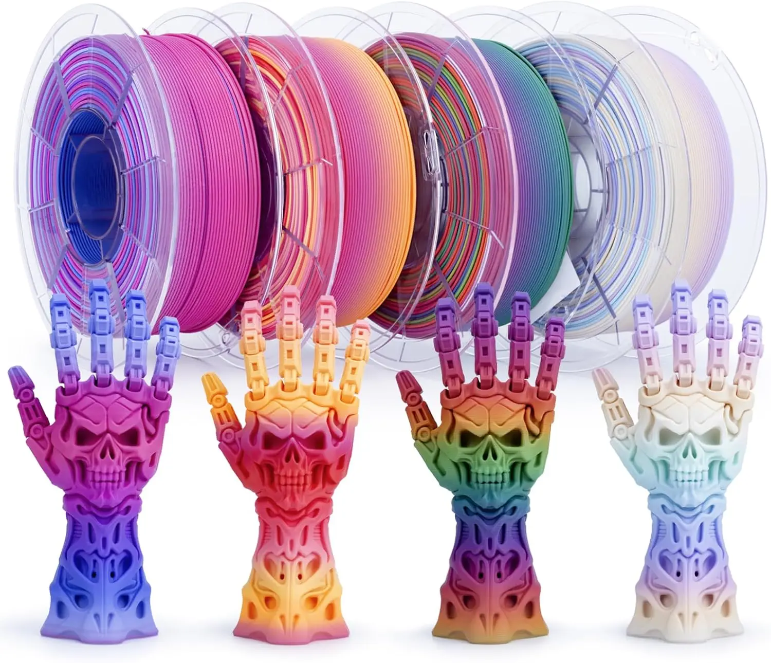 

Matte Fast Color Change PLA 4 Pack 1.75mm Rainbow Gradient Filament Bundle for 3D Printers 2.2lbs x 4