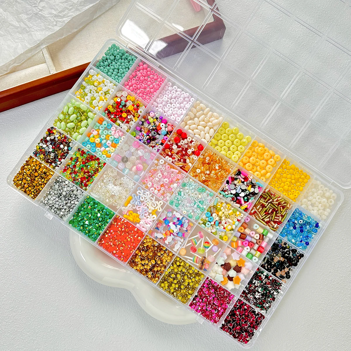 1Box New Creative Colorful Hole Beads Nail Charms Dopamine Simulated Bow Star Candy Mixed Nail Art Decorations DIY Nails Parts