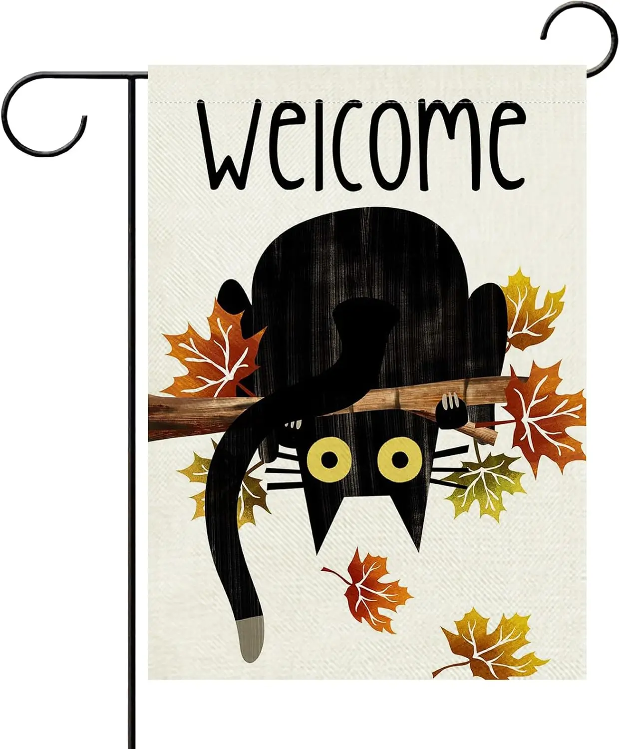 Welcome Fall Black Cat Decorative Garden Flag, Autumn Maple Leaves Branch Yard Outside Home Decor Pet Owner Lover Gift, Seas UUN