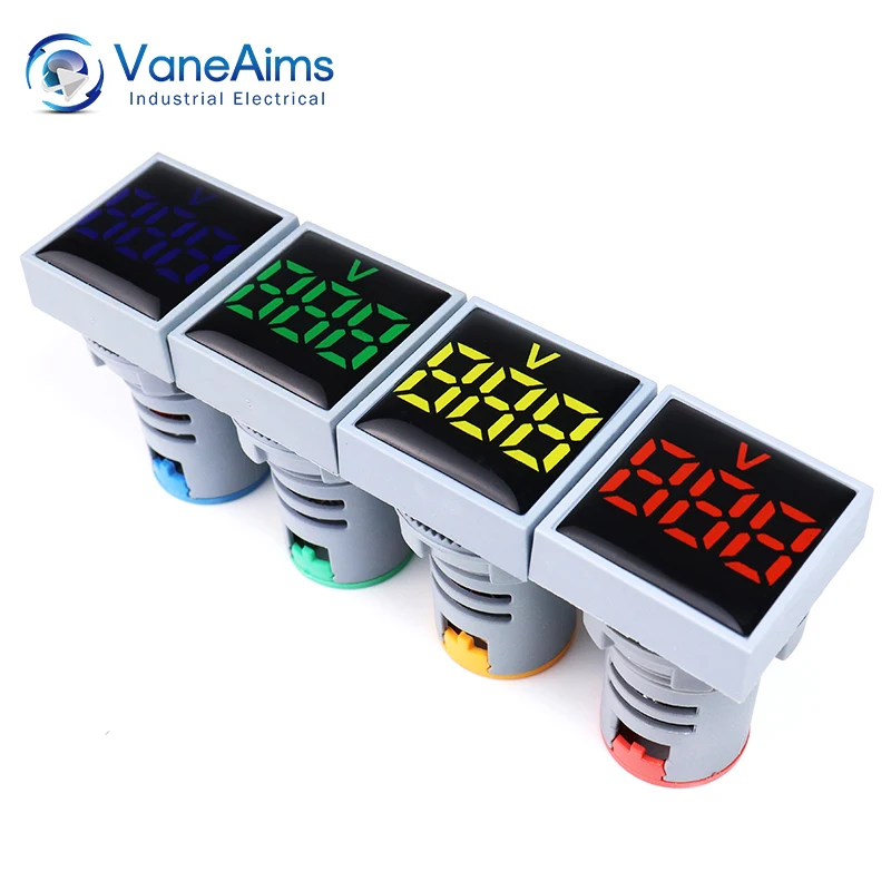 22mm LED AC Voltage Digital Display Meter AC30-500V Square Voltmeter Volt Tester Detector Monitor Indicator Pilot Lamp Light