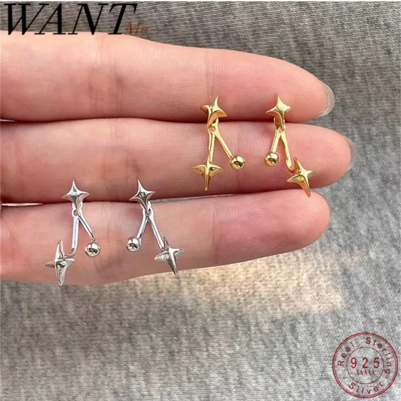 WANTME 925 Sterling Silver Unique Romantic Radiance Star Earrings for Women Fashion Elegant Back-hook Two Ways to Wear Jewelry