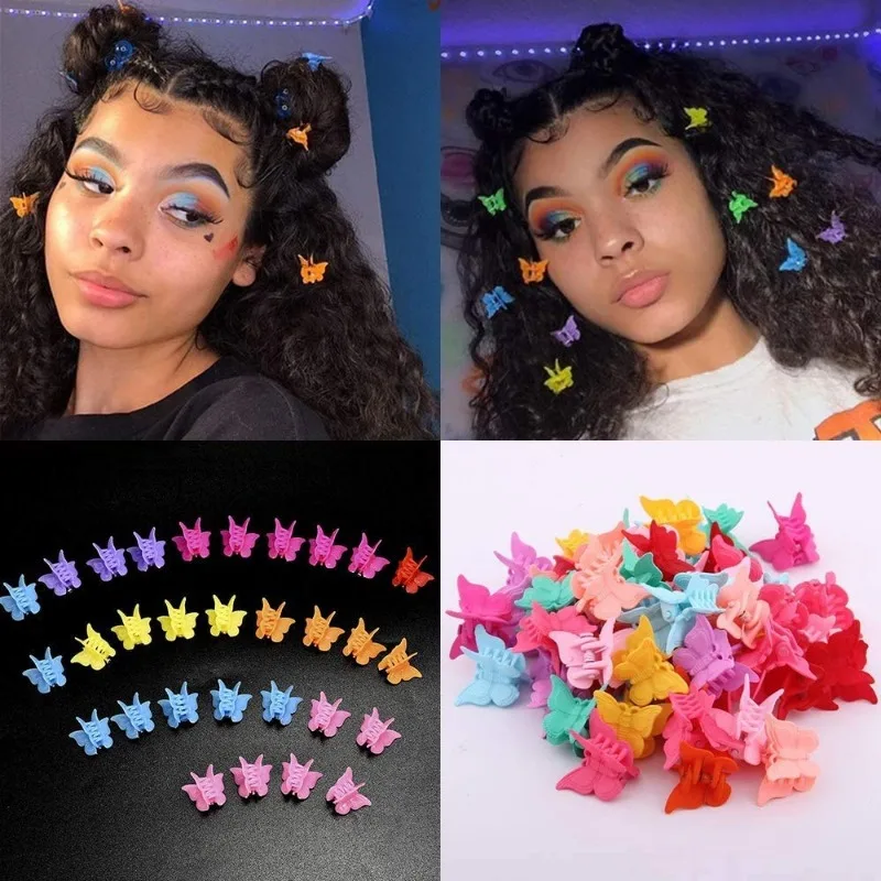 Paquete de 50 pinzas para el pelo de mariposa, Mini accesorios bonitos Pastel para niñas y mujeres de los años 90, colores mate, colores surtidos