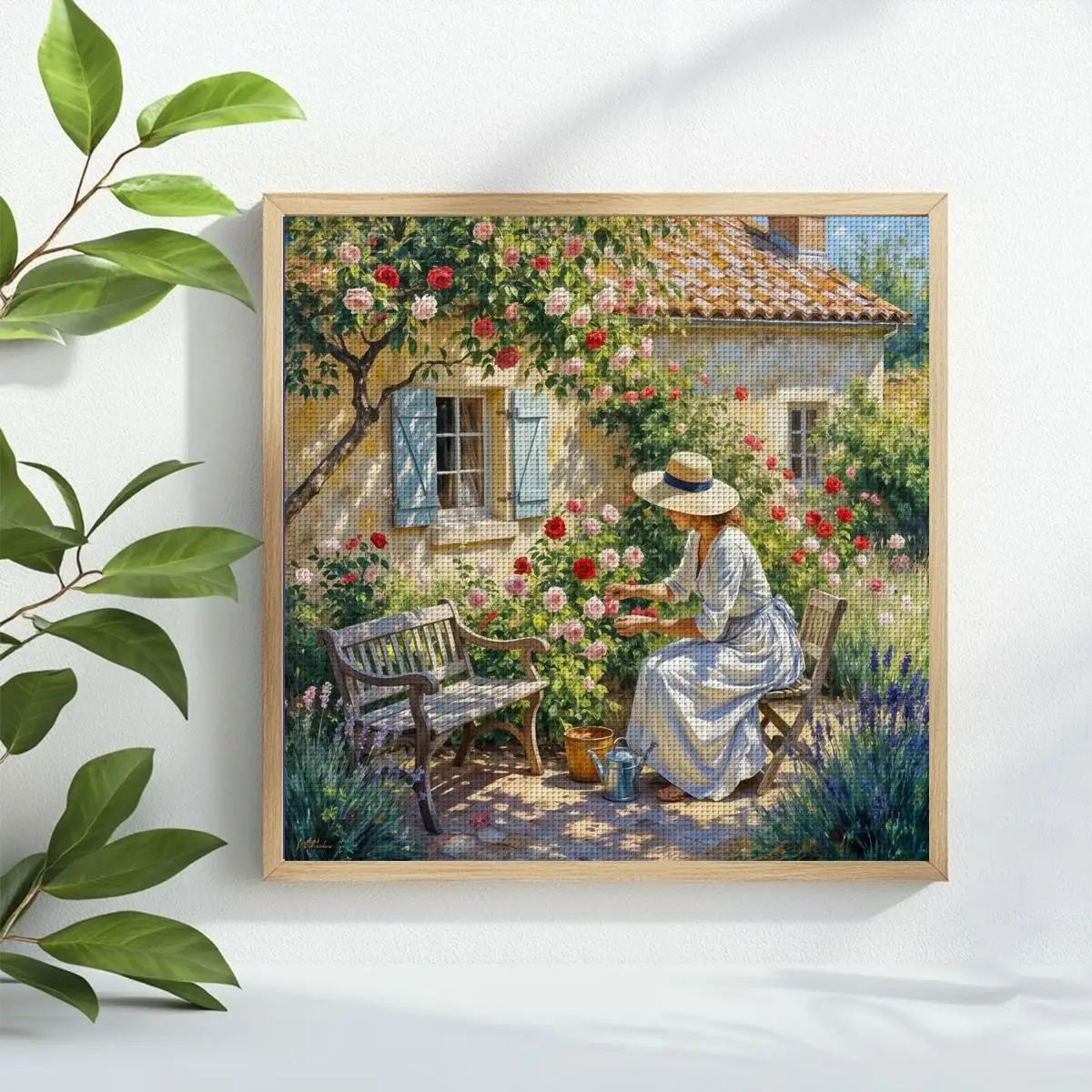 1pc 40X40CM/15.74inch Back Garden Stamped Cross Stitch Kit DIY Kit 11/14/16CT DIY Embroidered Set DIY Cross-Stitch Set