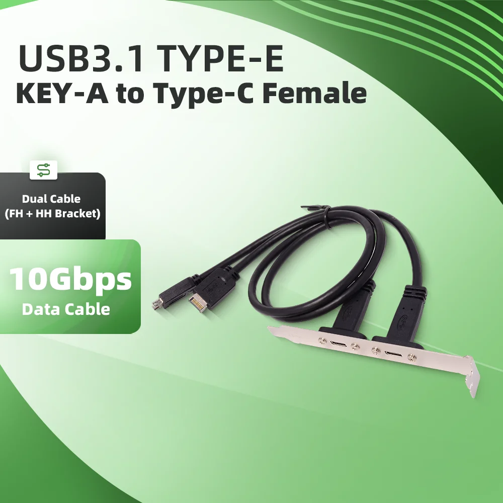USB 3.1 KEY-A TYPE-E Baffle Cable Double To Dual Type-C Female Chassis PCI Front Data Adapter Cable High-speed 10GB 0.2M 0.5M