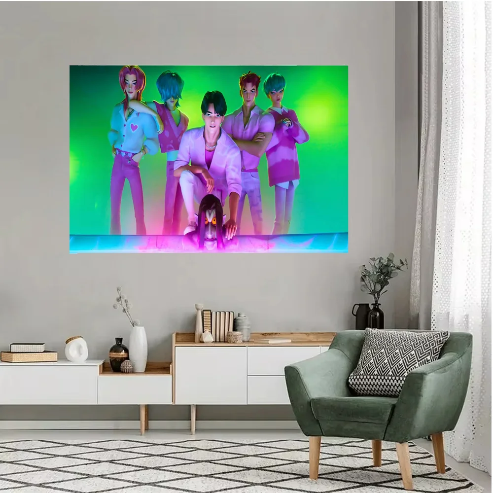 

1PC KPop Devil Hunter Party Background Wall Tapestry Bedroom Decoration Hanging Rental House Tapestry Brick Decoration