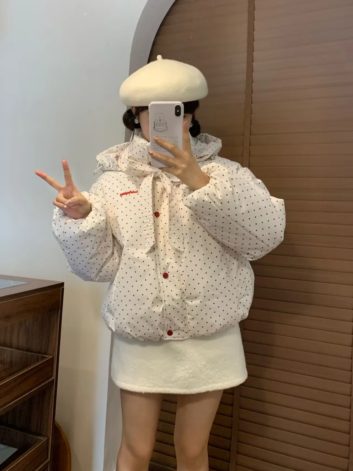 

Coat Knot Polka Dot Hooded Casual Korean Version Warm Coat Thiened Winter Cotton Women's ort Bread Sle