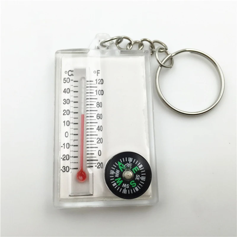 Outdoor Mountaineering Buckle Compass Pointer Mini Keychain Thermometer Compass Key Hook Camping Tools Compass Carabiners