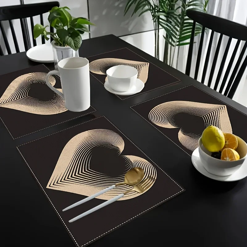 VIKAMA 4PC Valentine's Day Black Gold Love Meal Mat Heart shaped Gift New Year Party Light Luxury Table Decoration