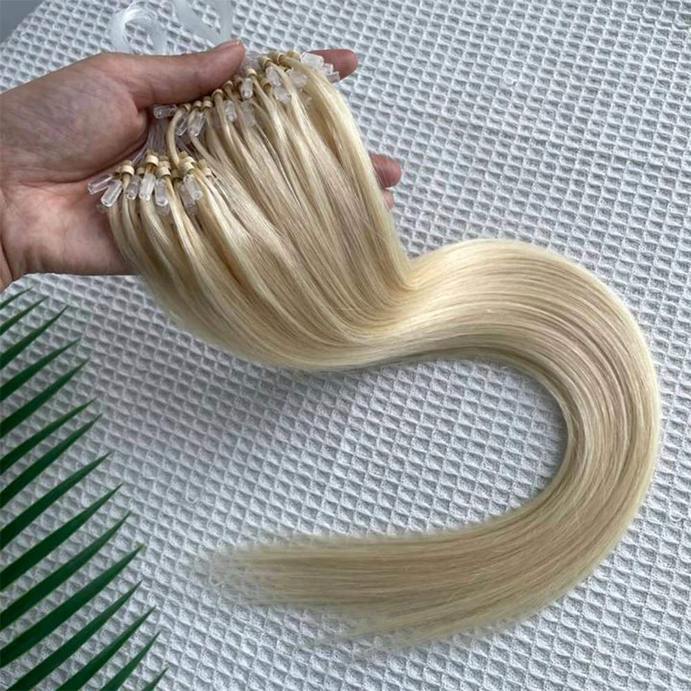 Blonde Brown Micro Loop Ring Human Hair Extensions 12"-20" Natural Straight Micro Link Hair Black Brown Salon Hair For Women
