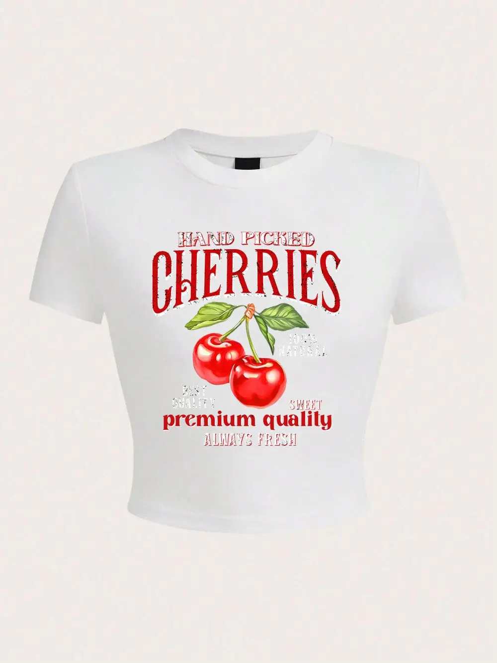 Persoonlijkheid Dames Crop Tops Handgekozen Kersen Prints Korte mouw Stretch Zachte O-hals T-shirts Sexy Club Vrouwelijke kleding