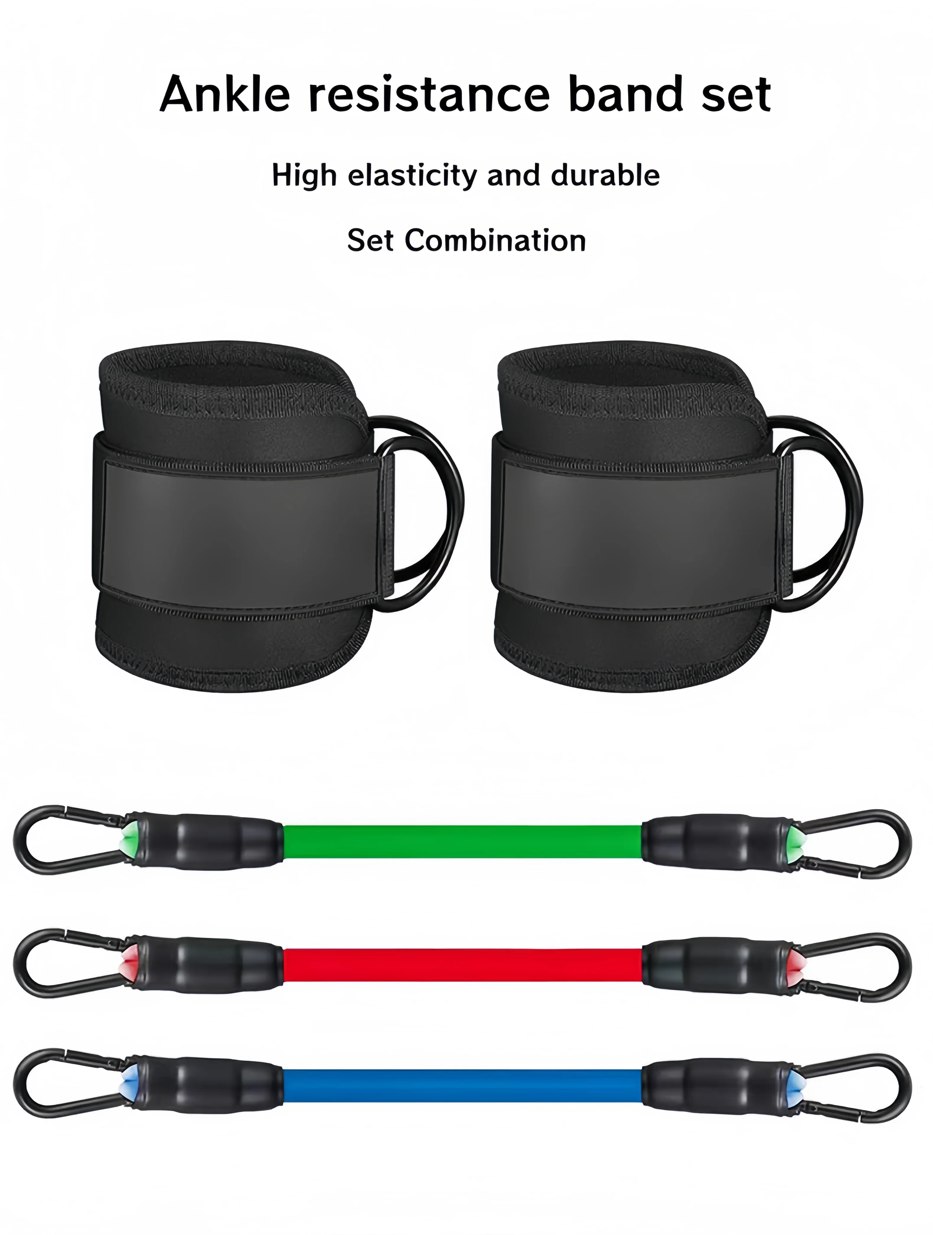 Ankle Resistance Bands Set with Ankle Cuffs, Elastic Leg Tubes for Glute Hip Workout Gym Fitness Training with Storage Bag view 5