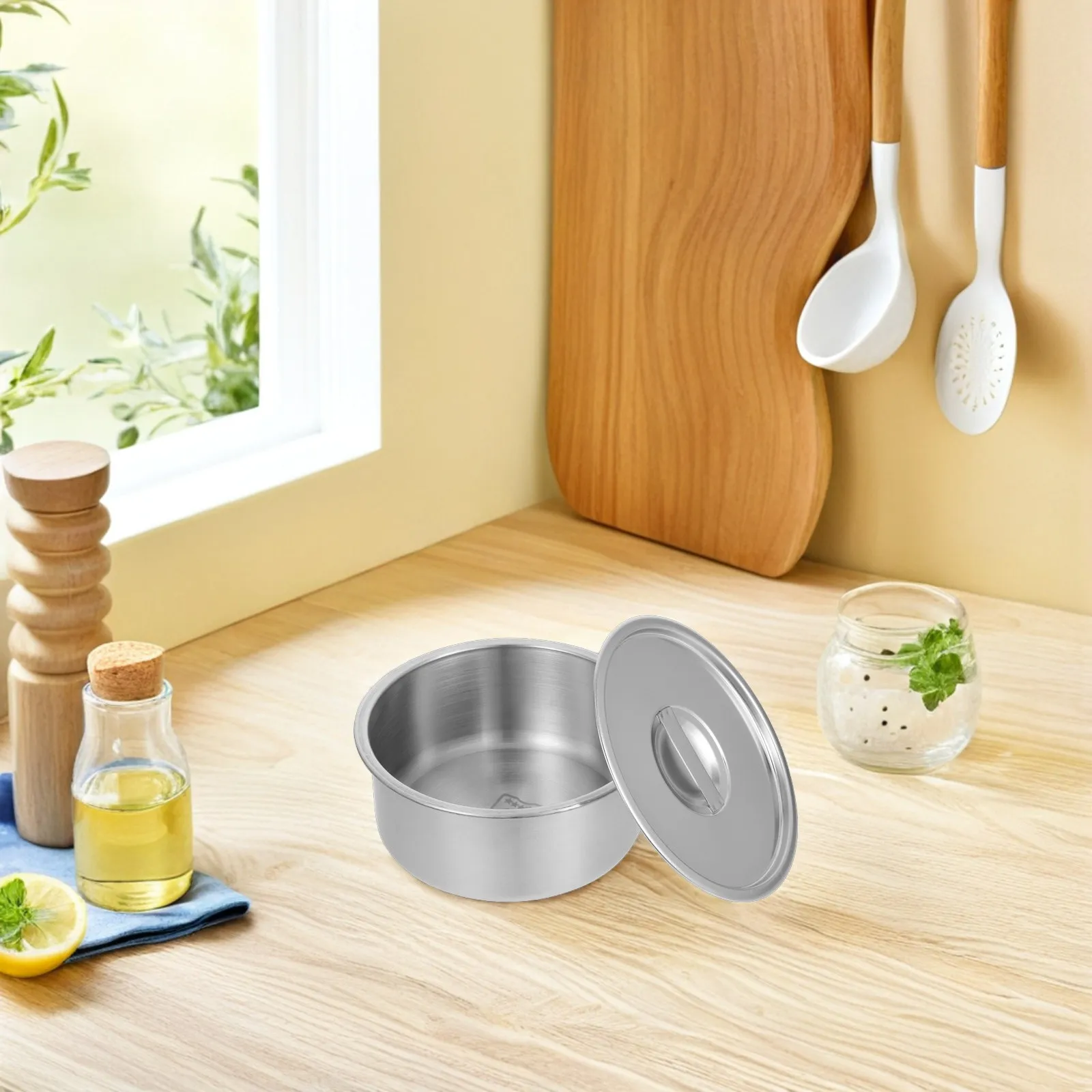 Stainless Steel Steamed Egg Bowl 14Cm with Tight-Fit Lid Versatile Food Serving Storage Container for Soup Noodle Dessert Meal