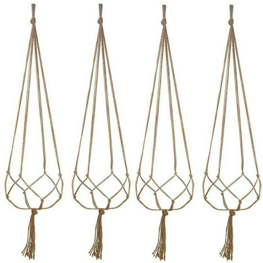 6 PCS Handmade Macrame Hemp Rope Plant Hanger Basket Woven Hanging Flower Pot Wall Hang Pot For Home Garden Decoration//