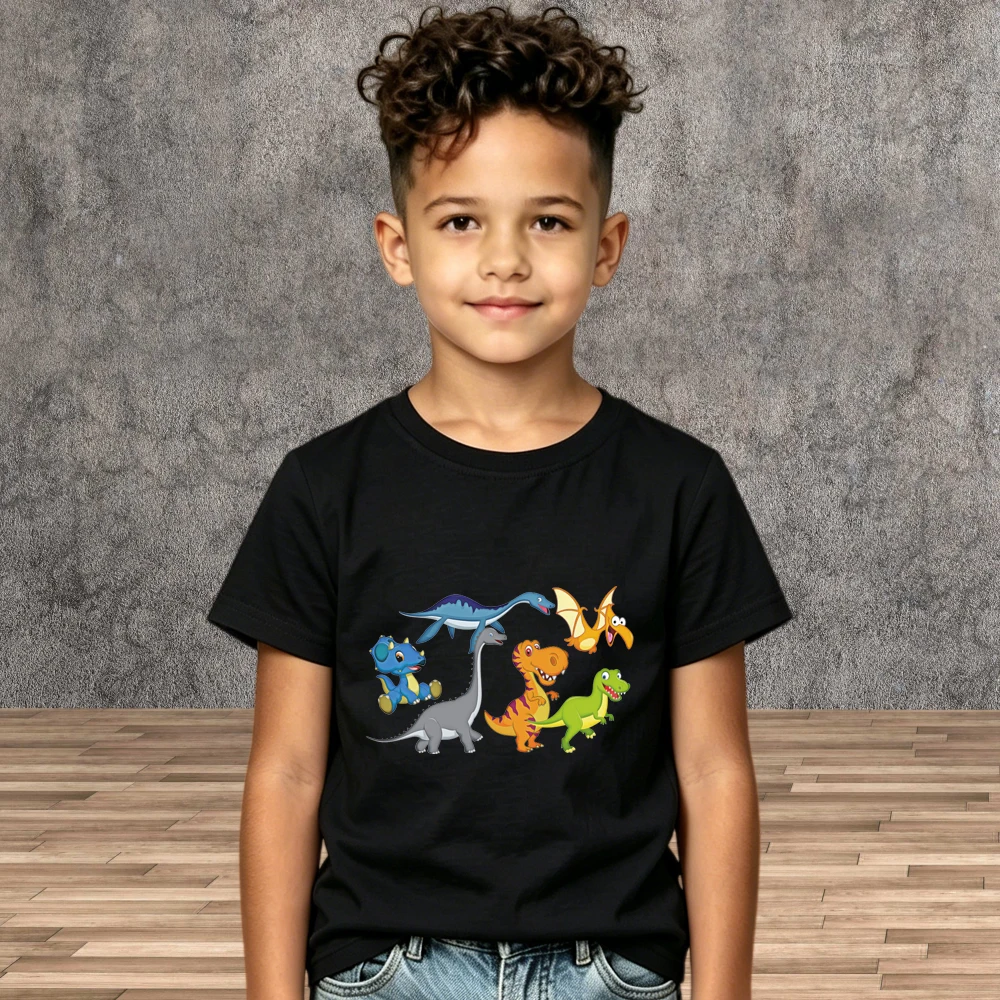 Holiday Outdoor Boys Dinosaur Graphic Cotton T-shirt Kid Short Sleeve Shirts
