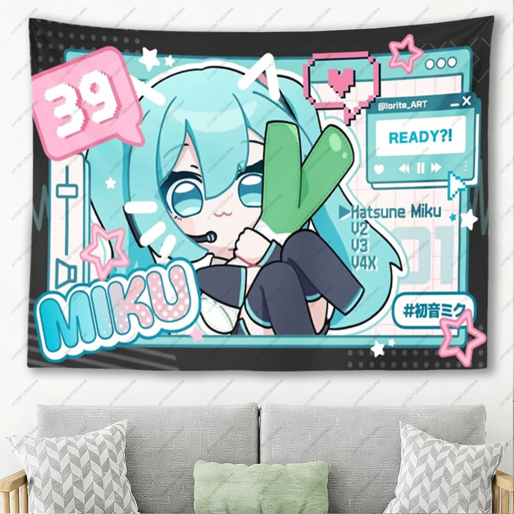 Hatsune Miku inspirierte Pixel-Game-Rahmen-Wandteppich, Kawaii Anime Wandbehang für Schlafzimmer, Wohnheim, Otaku Heimdekoration aus Polyester