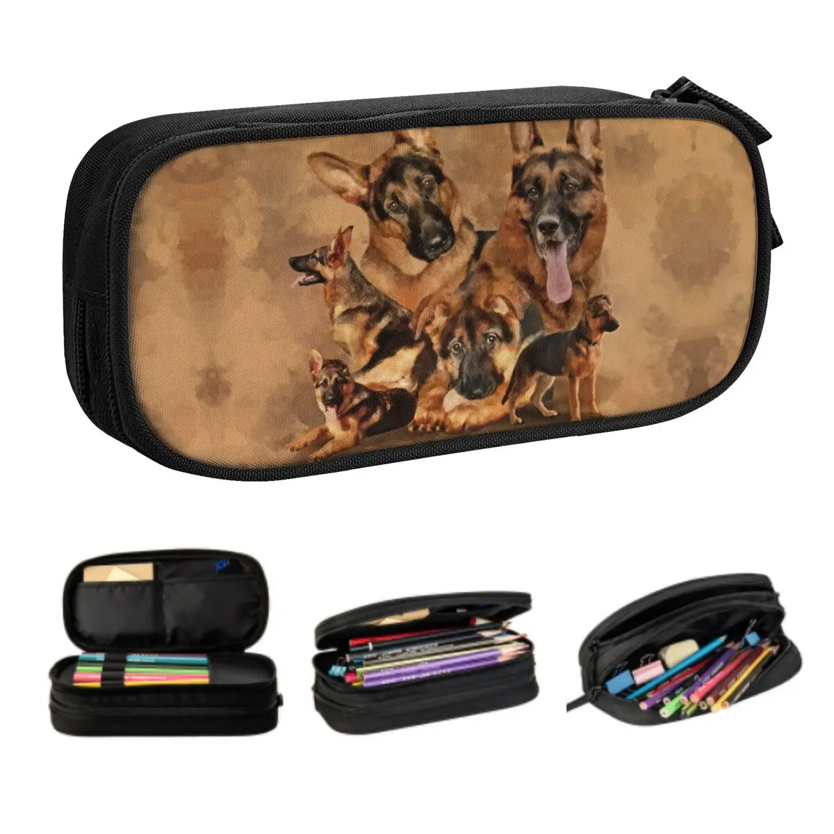 German Shepherd Dog Pencil Case for Boys Gilrs Large Storage Alsatians Pen Bag Box School Accessories