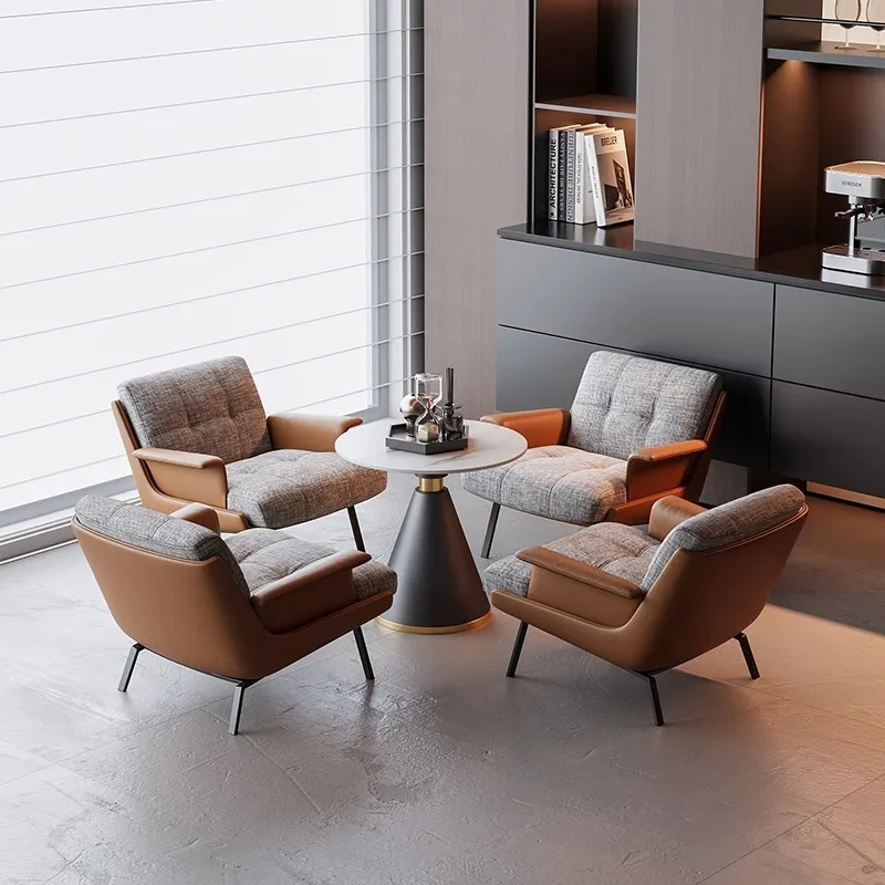 #Reception area Reception room Business sofa Office negotiation Sofa one table four chairs Italian light luxury single sofa