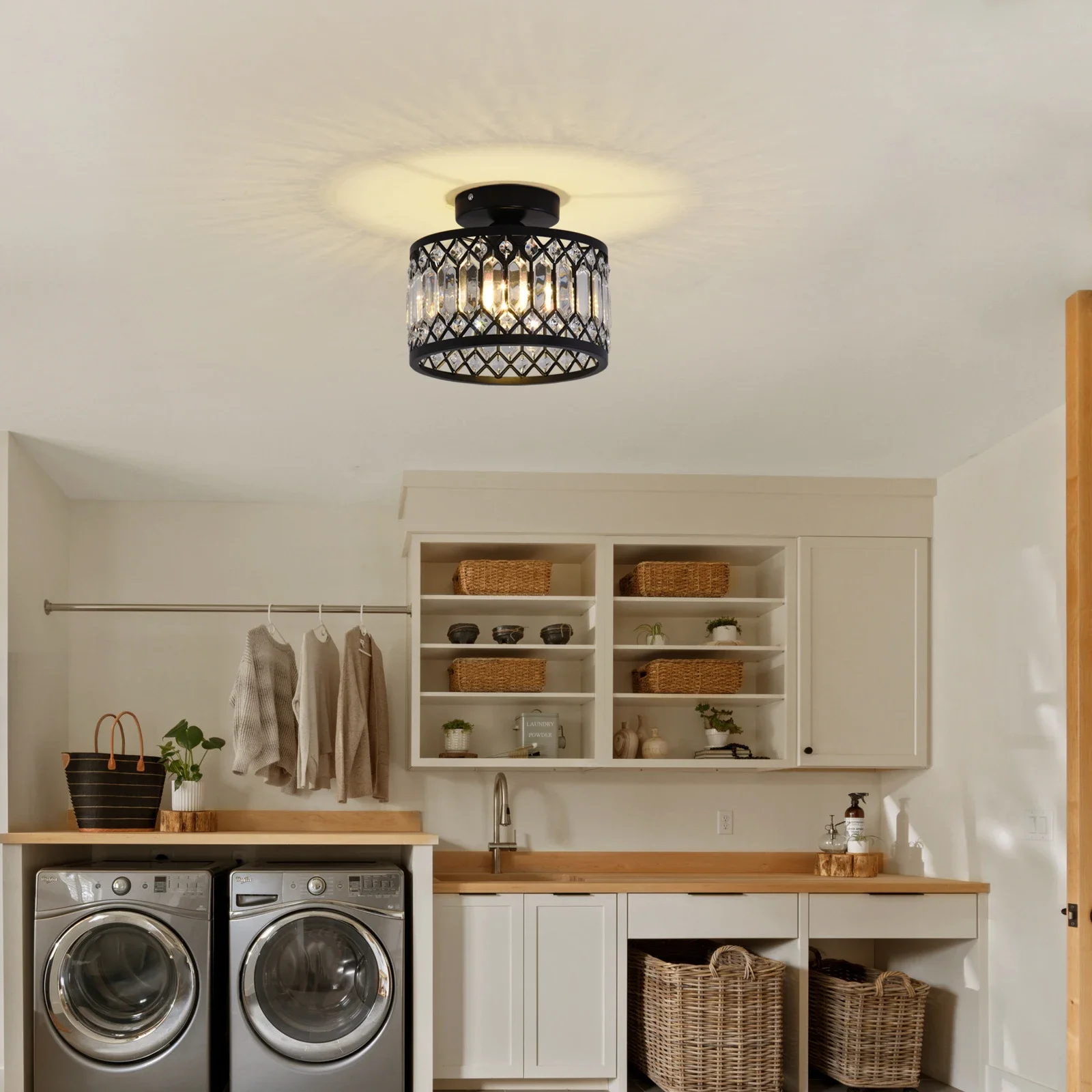 Black Crystal Chandelier Ceiling Light Iron Art Modern LED Pendant Lamp for Living Room Bedroom Home Decor Pendant Lights